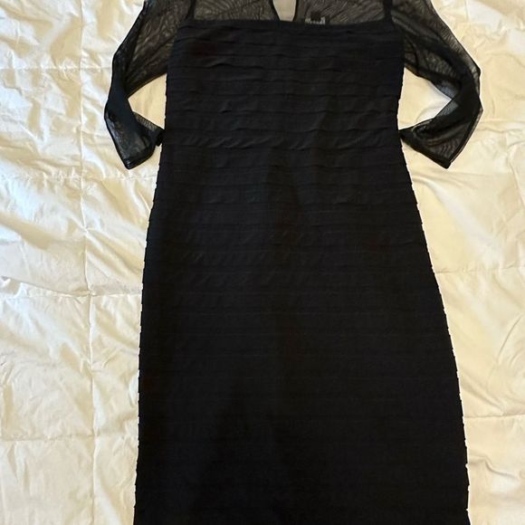 Adrianna Papell women's dress mini ruffles pleated 3/4 sleeve black mesh top - Picture 3 of 15